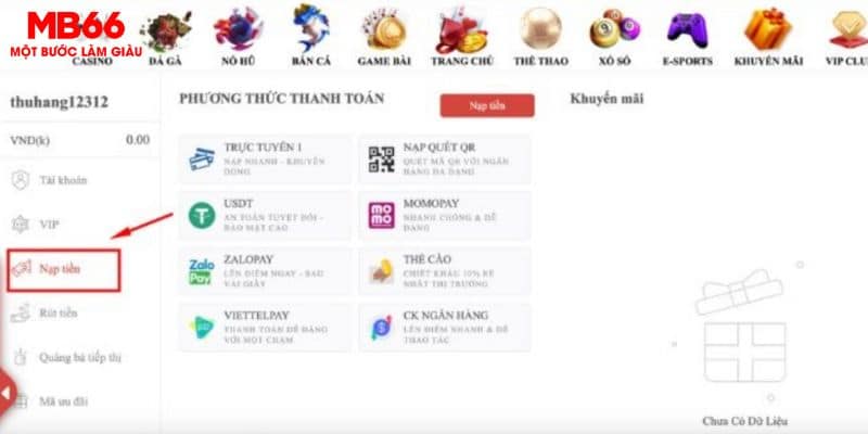 Nhập thông tin chính xác để hoàn tất lệnh nạp tiền MB66